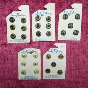 Lady Fashion Vintage Buttons Lot 5 Cards‎ Gold Glitter Olive Green Retro MCM OS
